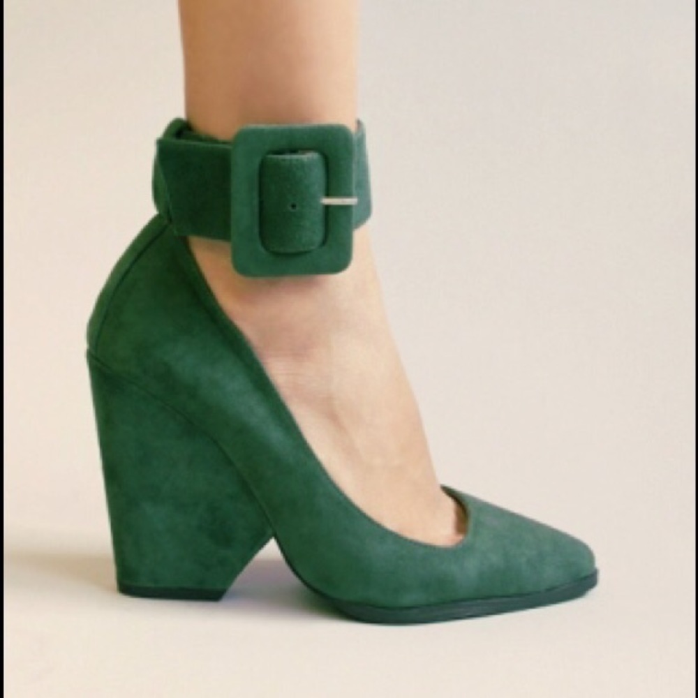 Jeffrey Campbell Green Suede Buckle Heels